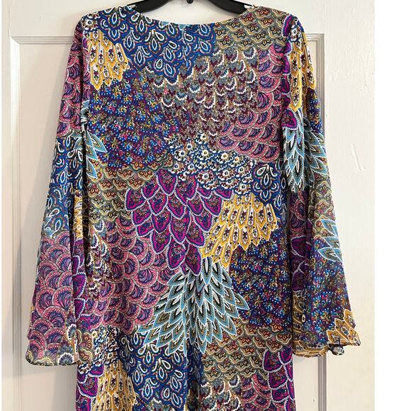 MSK Boho Bell Sleeve Dress M Multicolor Shift Dress EUC - Picture 13 of 14